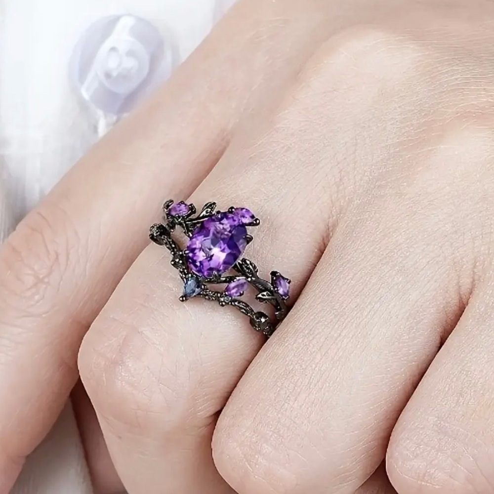 Elegant Purple Gemstone Ring Set.